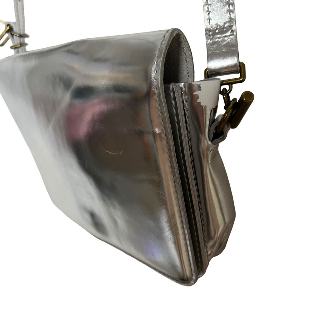 Madewell Metallic Silver Leather Flap Crossbody Bag - Picture 6 of 9